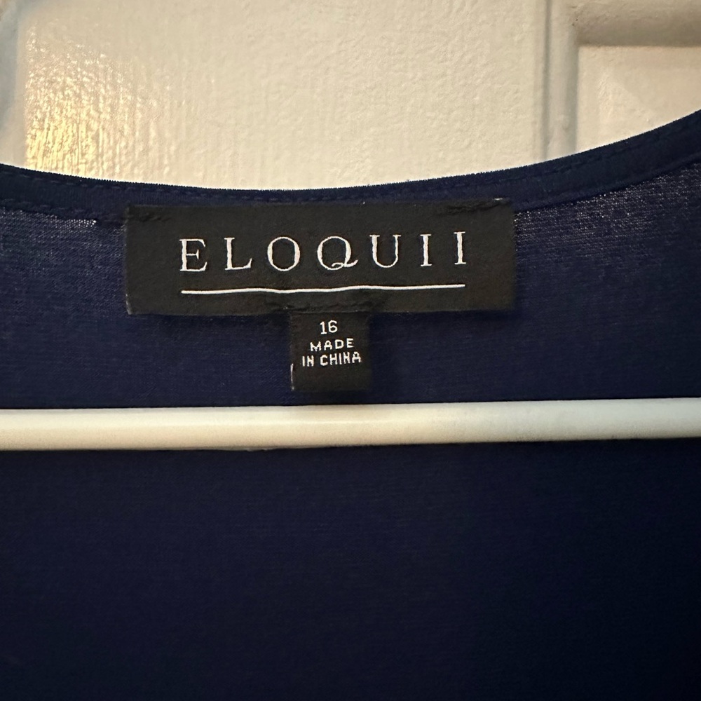 Eloquii Blue Plunge Neck Bishop Sleeve Gown - Picture 2 of 3
